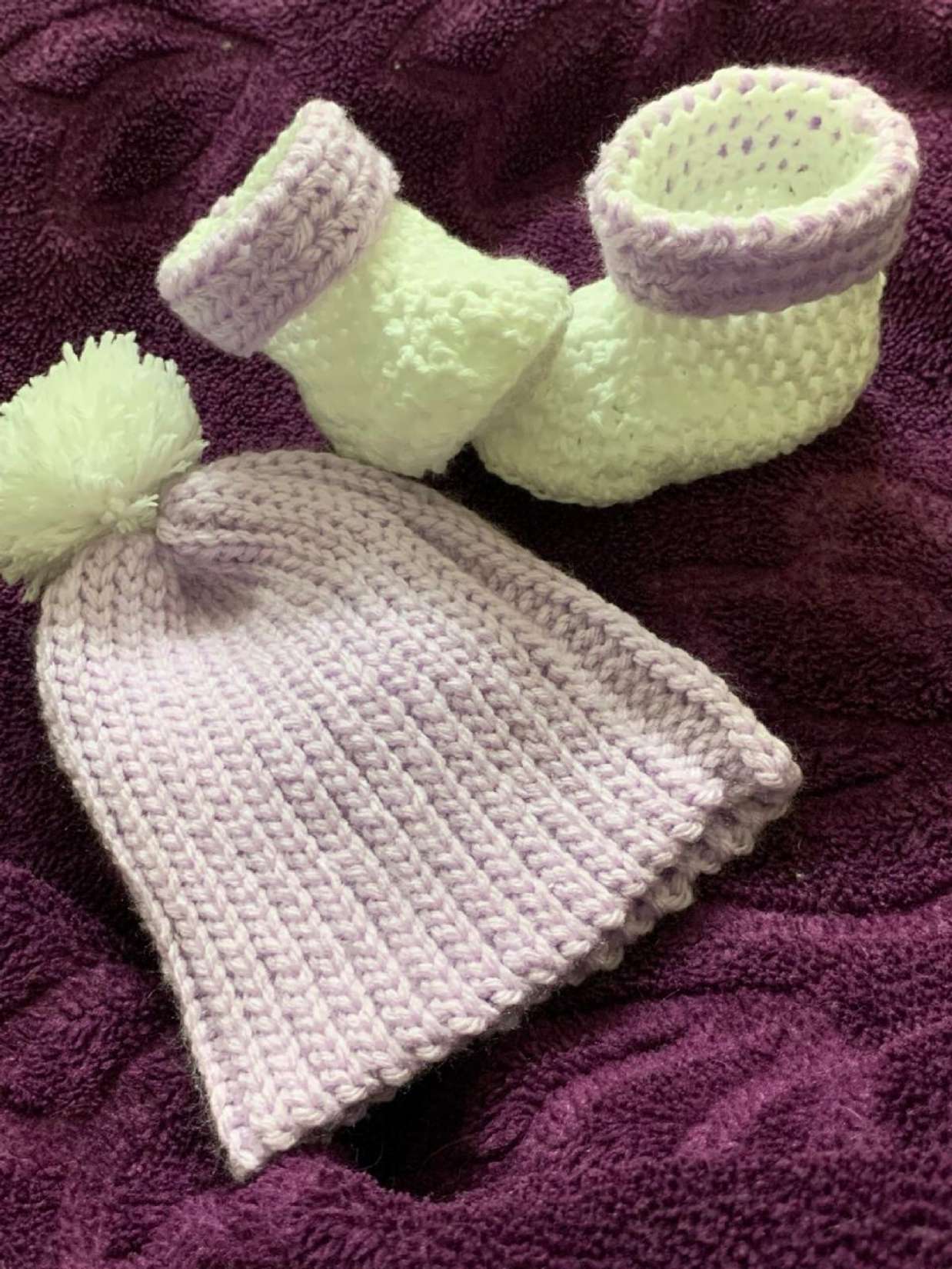 Baby Booties & Beanie Set in Lilac Cloud