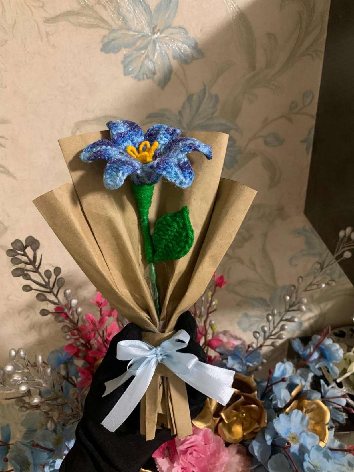 Crochet Flower Bouquets in Blue Blossom Posy